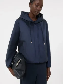 Padded, hooded jacket in water-repellent canvas - NAVY