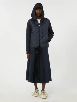 Padded, hooded jacket in water-repellent canvas and jersey - NAVY