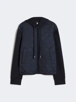 Padded, hooded jacket in water-repellent canvas and jersey - NAVY
