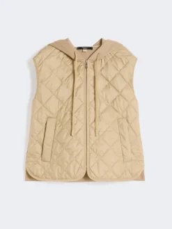 Padded sleeveless jacket in water-repellent canvas - BEIGE