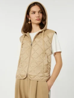 Padded sleeveless jacket in water-repellent canvas - BEIGE