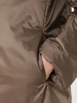 Padded water-repellent canvas hooded jacket - HAZELNUT BROWN