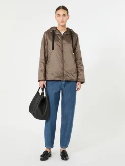 Padded water-repellent canvas hooded jacket - HAZELNUT BROWN