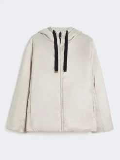 Padded water-repellent canvas hooded jacket - BEIGE