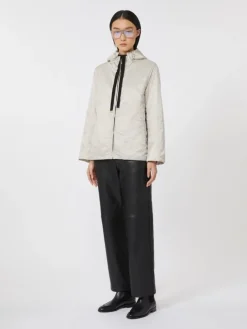 Padded water-repellent canvas hooded jacket - BEIGE