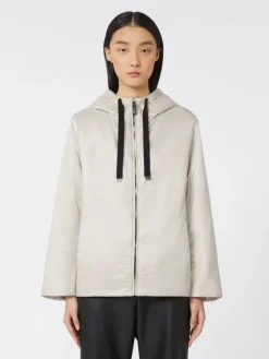 Padded water-repellent canvas hooded jacket - BEIGE