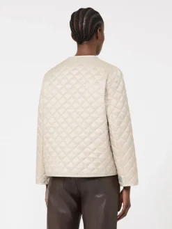 Padded water-repellent canvas round-neck jacket - NATURAL