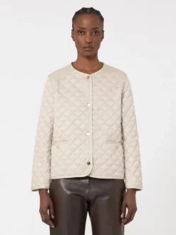 Padded water-repellent canvas round-neck jacket - NATURAL