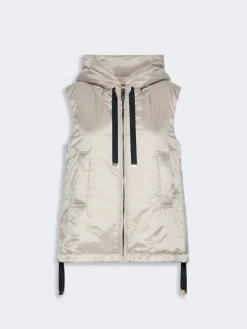 Padded water-repellent hooded gilet - BEIGE
