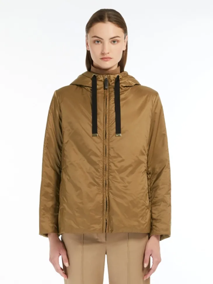 Padded water-repellent hooded jacket - CARAMEL