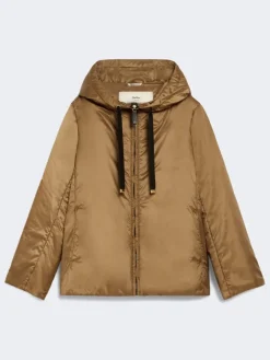 Padded water-repellent hooded jacket - CARAMEL
