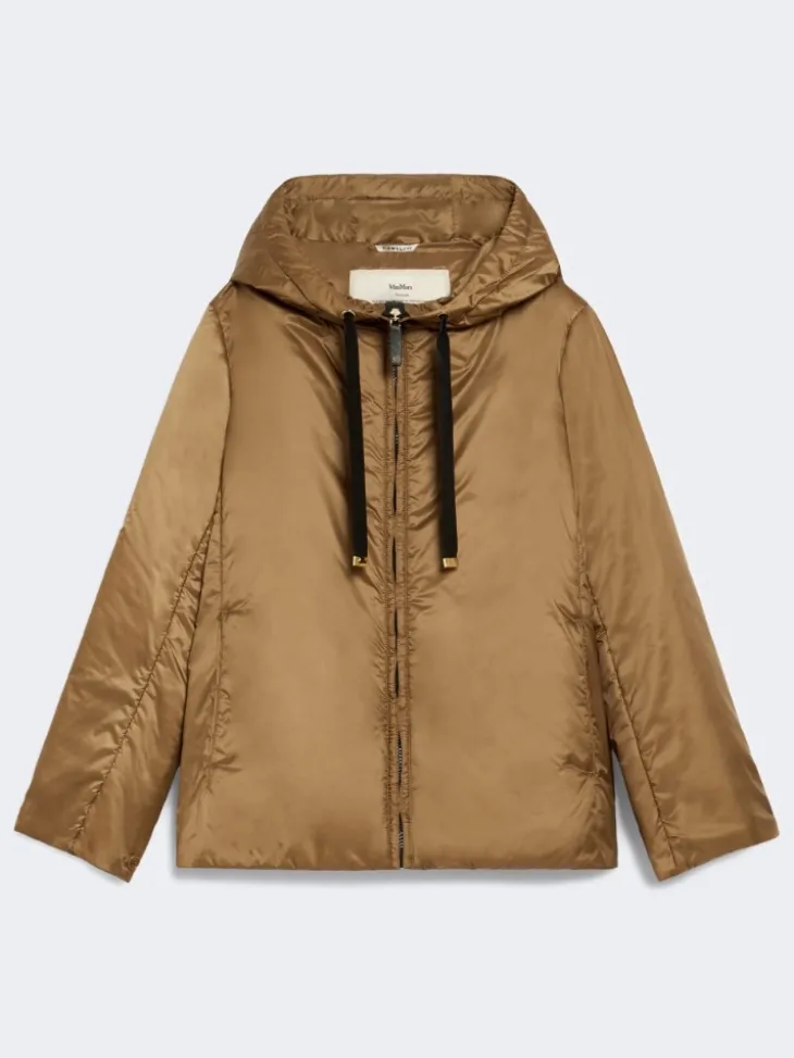 Padded water-repellent hooded jacket - CARAMEL