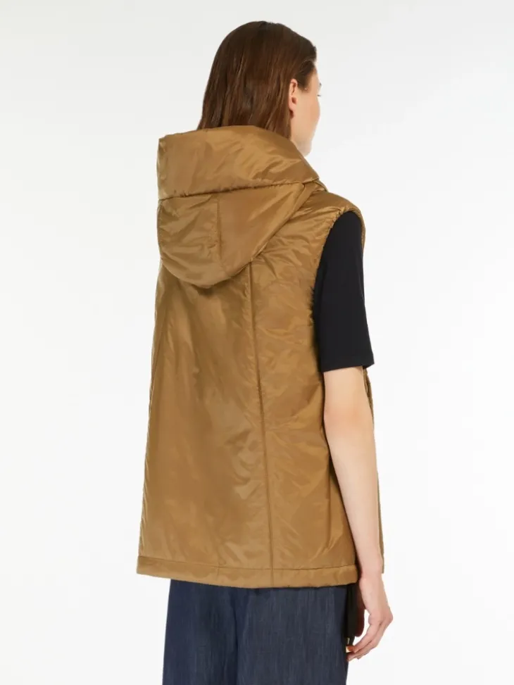 Padded water-repellent hooded gilet - CARAMEL