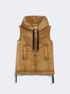Padded water-repellent hooded gilet - CARAMEL