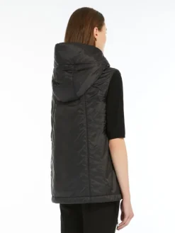 Padded water-repellent hooded gilet - BLACK