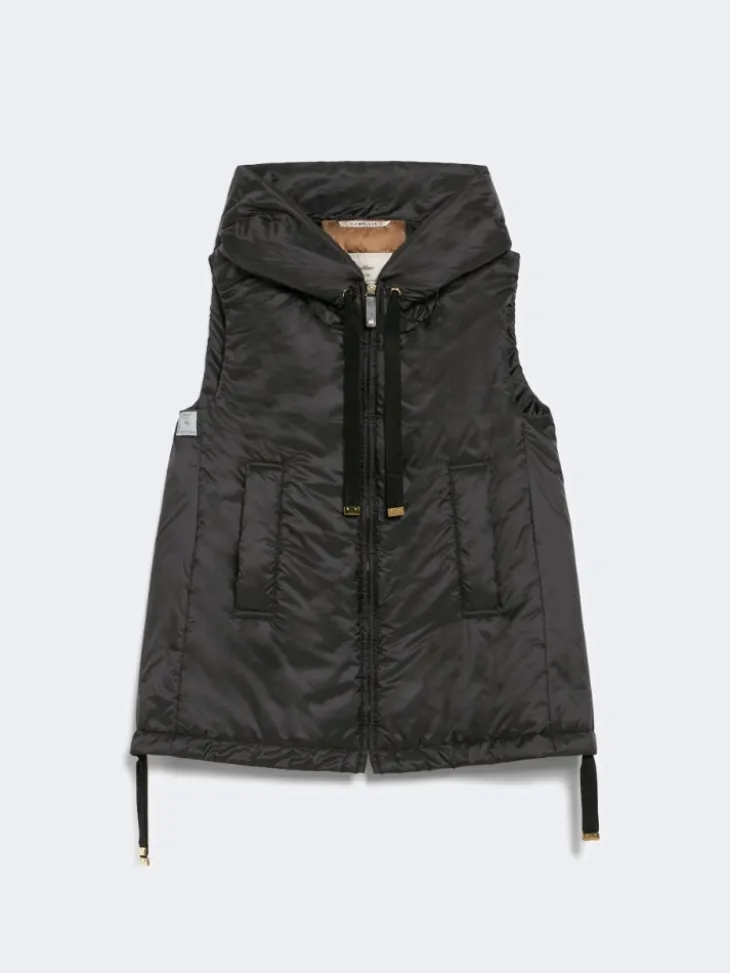 Padded water-repellent hooded gilet - BLACK