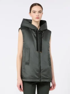 Padded water-repellent hooded gilet - DARK GREEN