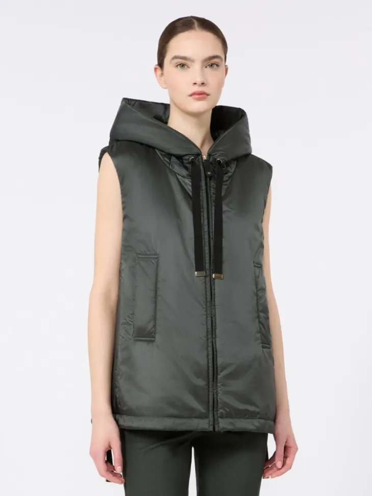 Padded water-repellent hooded gilet - DARK GREEN