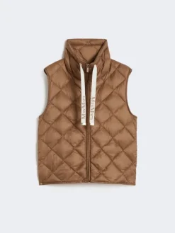 Padded water-repellent nylon canvas gilet - CARAMEL