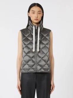 Padded water-repellent nylon canvas gilet - DARK GREY