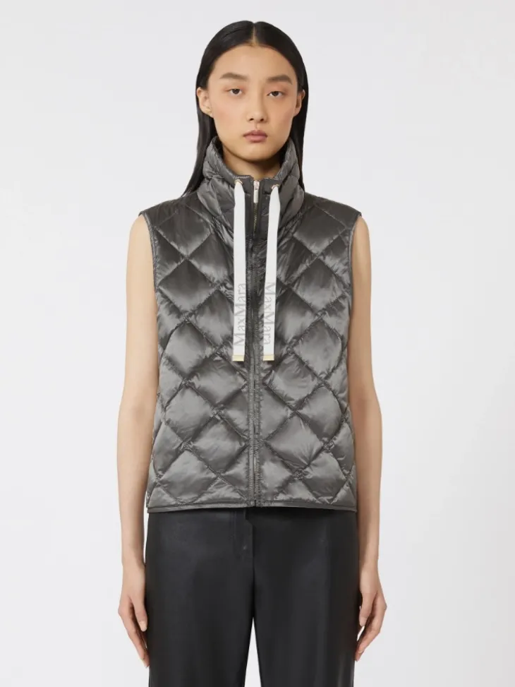 Padded water-repellent nylon canvas gilet - DARK GREY