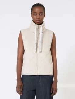 Padded water-repellent nylon canvas gilet - SAND