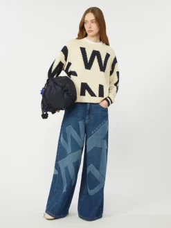 Patterned cotton crew-neck - NAVY