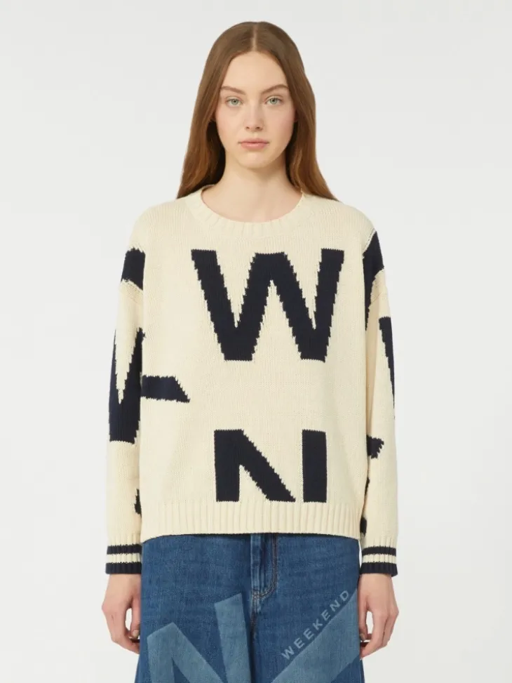 Patterned cotton crew-neck - NAVY