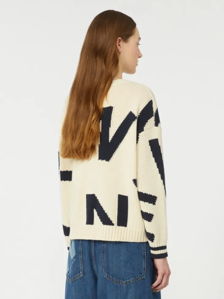 Patterned cotton crew-neck - NAVY