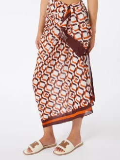Patterned muslin scarf - CORAL