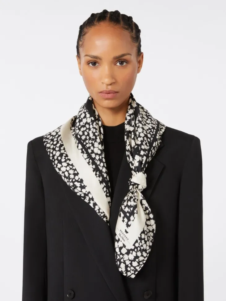 Patterned silk twill foulard - BLACK