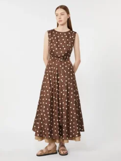 Patterned twill dress - BROWN