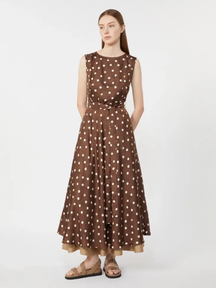 Patterned twill dress - BROWN