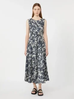 Patterned twill dress - ULTRAMARINE