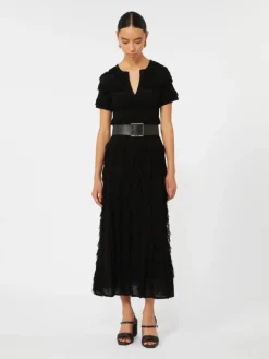 Patterned viscose yarn dress - BLACK
