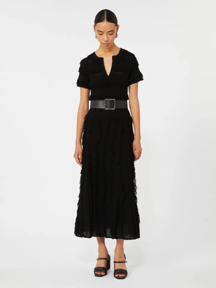 Patterned viscose yarn dress - BLACK