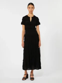 Patterned viscose yarn dress - BLACK