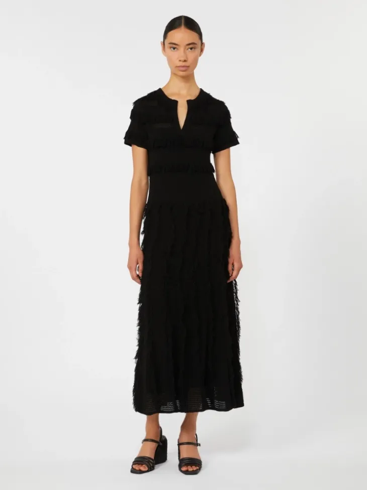 Patterned viscose yarn dress - BLACK