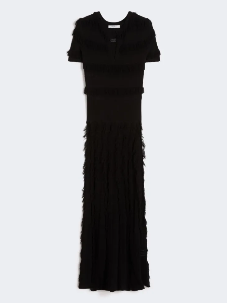 Patterned viscose yarn dress - BLACK