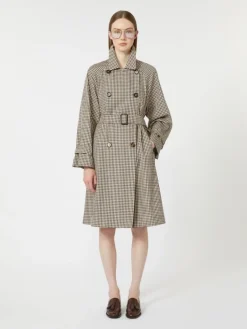 Patterned water-repellent twill trench coat - COFFEE