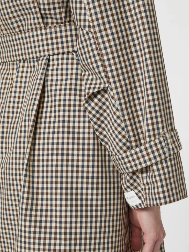 Patterned water-repellent twill trench coat - COFFEE