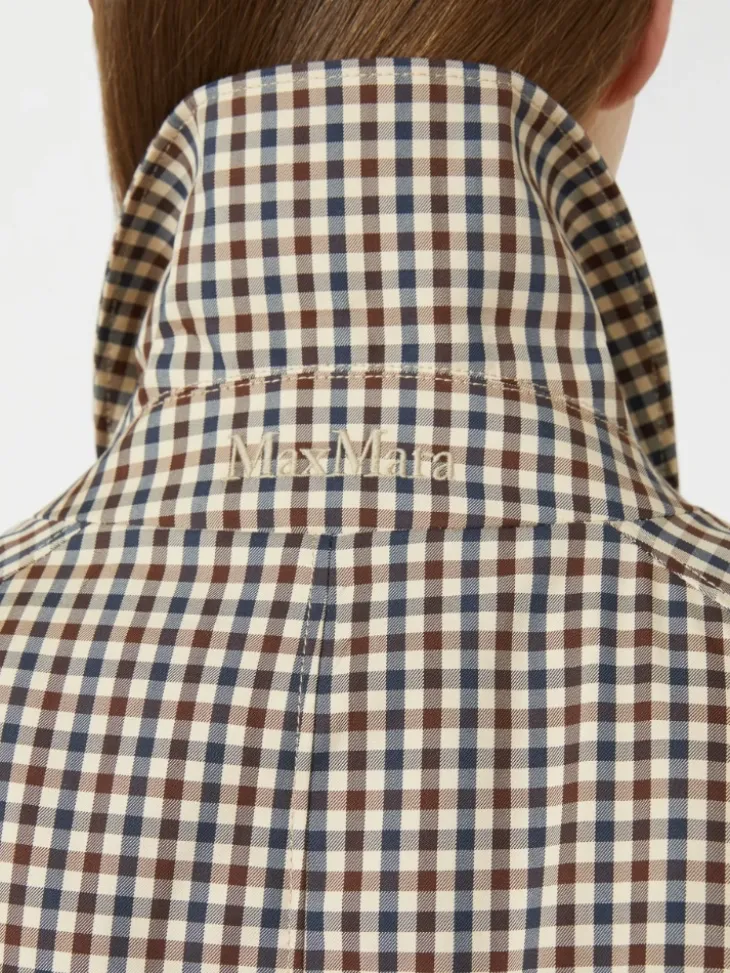Patterned water-repellent twill trench coat - COFFEE