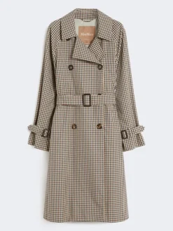 Patterned water-repellent twill trench coat - COFFEE