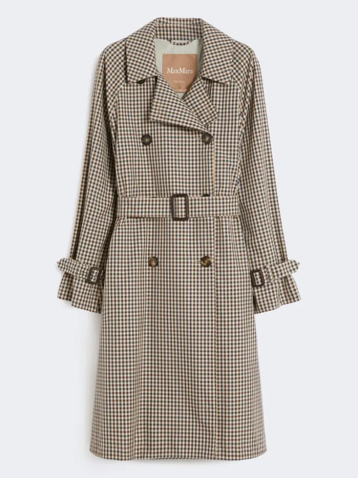 Patterned water-repellent twill trench coat - COFFEE