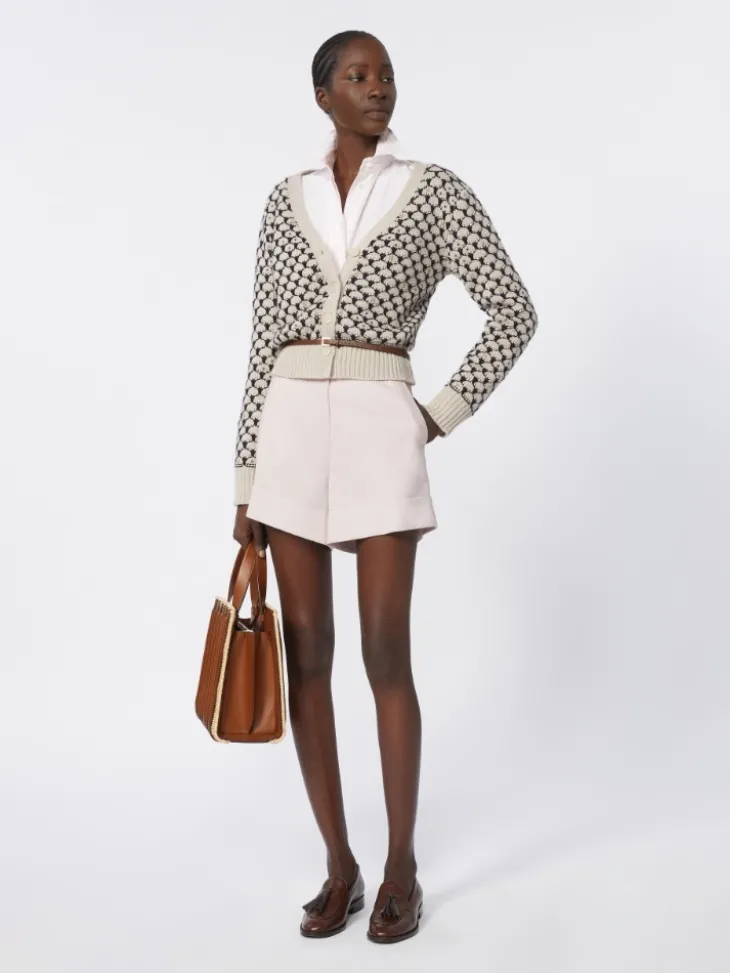 Patterned wool and cashmere cardigan - BEIGE