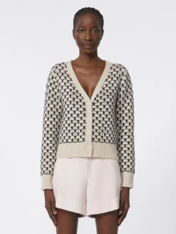 Patterned wool and cashmere cardigan - BEIGE