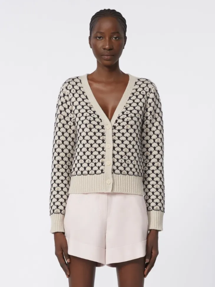 Patterned wool and cashmere cardigan - BEIGE