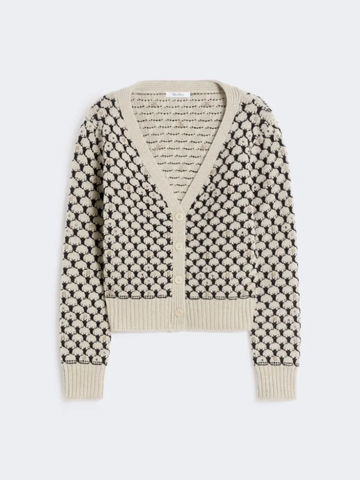 Patterned wool and cashmere cardigan - BEIGE