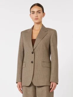 Patterned wool twill blazer - CARAMEL
