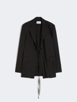 Pinstripe gabardine tailored blazer - BLACK